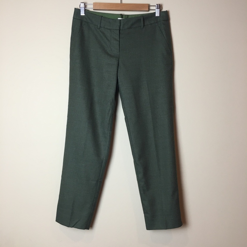 J. Crew Stretch Skimmer Pants Wool Blend Olive Green Trousers
